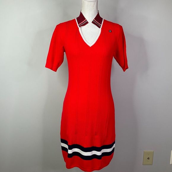 Movetes Dress Womens Size XS  Golf Cricket Pickleball Red Knit V-Neck - Picture 1 of 12